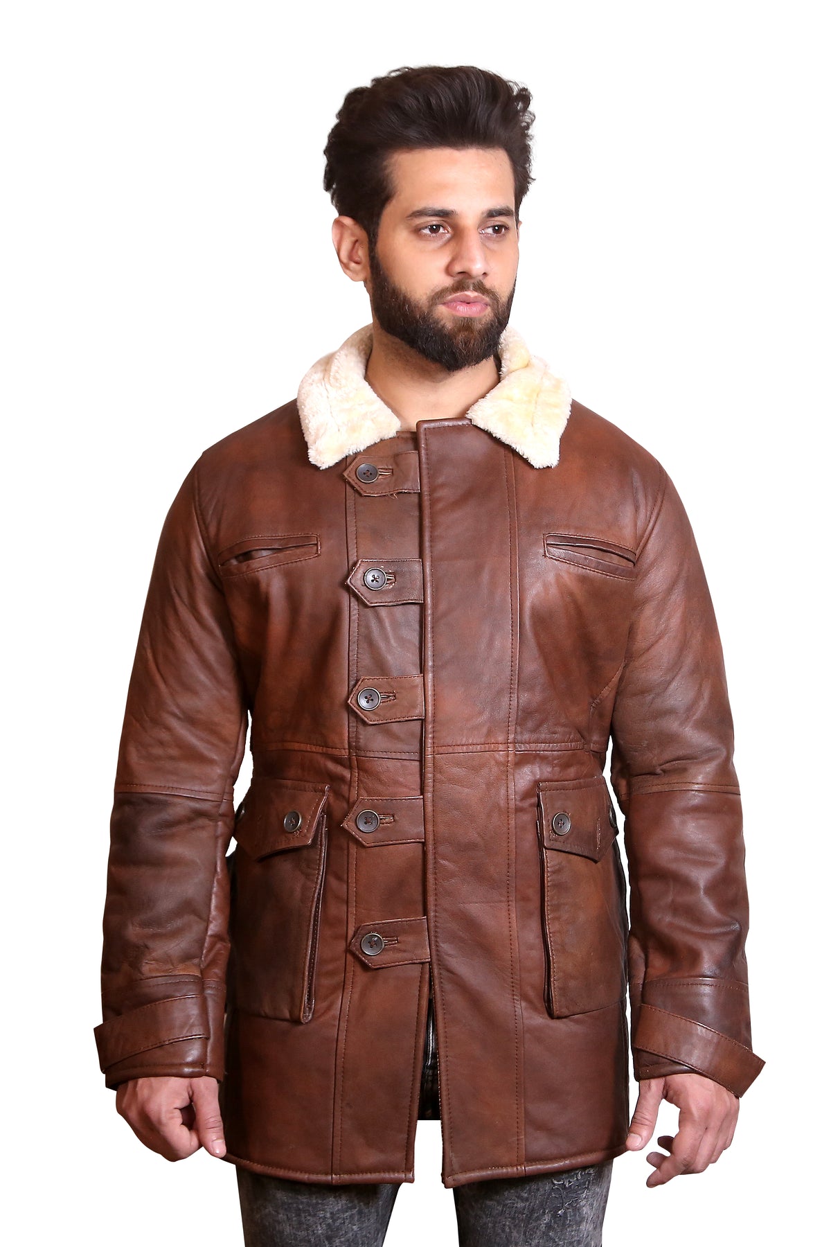 Men's Brown Shearling Leather Coat
