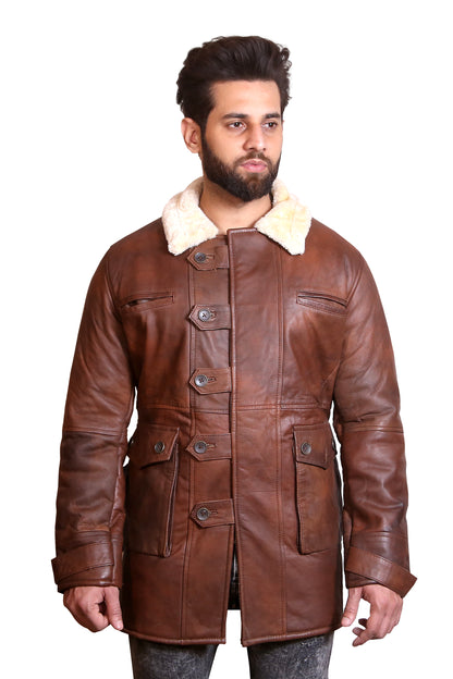 Men's Brown Shearling Leather Coat