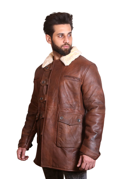 Men's Brown Shearling Leather Coat
