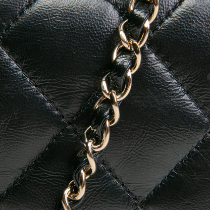CHANEL Quilted Crinkled Leather Coco Top Handle Flap Bag - Black
