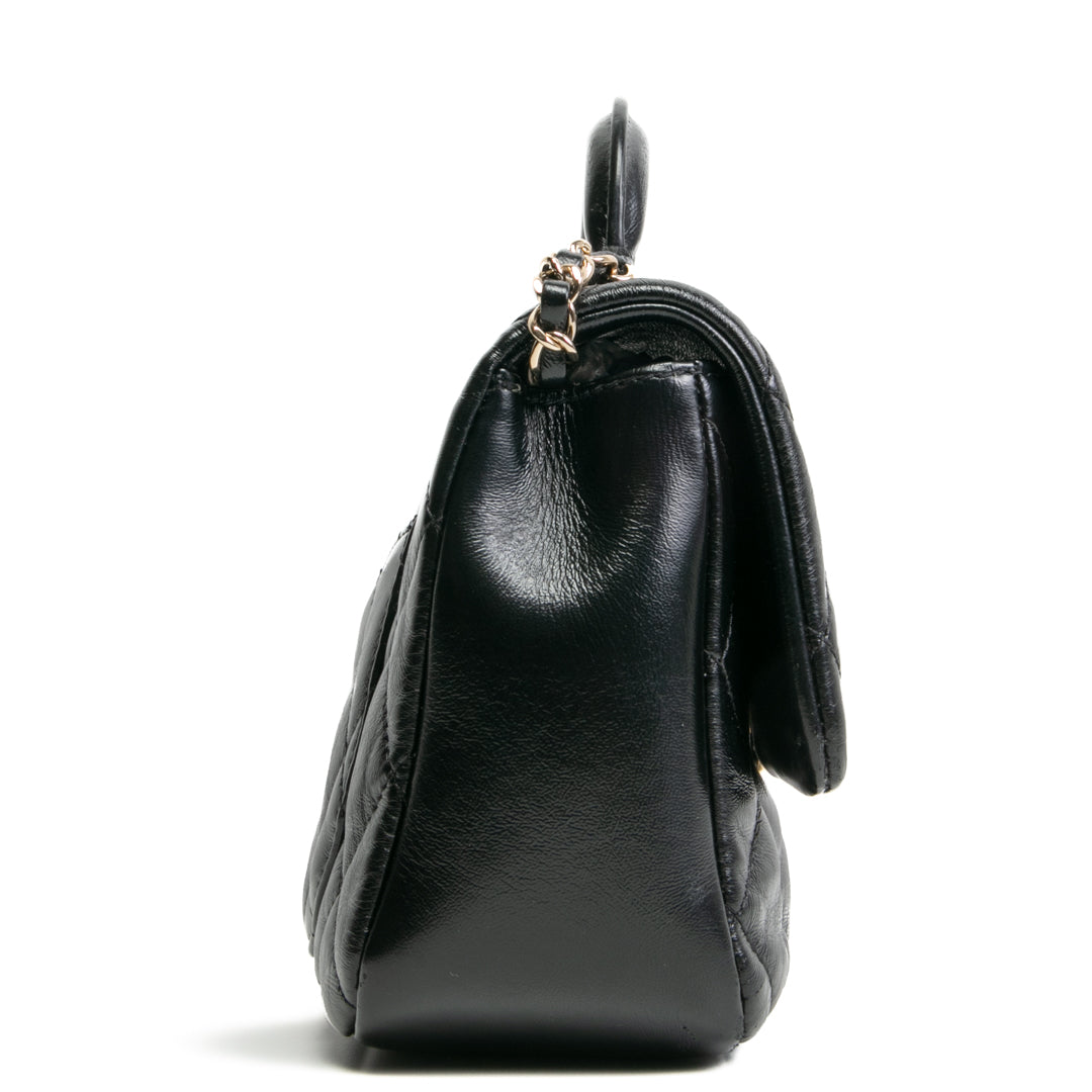 CHANEL Quilted Crinkled Leather Coco Top Handle Flap Bag - Black