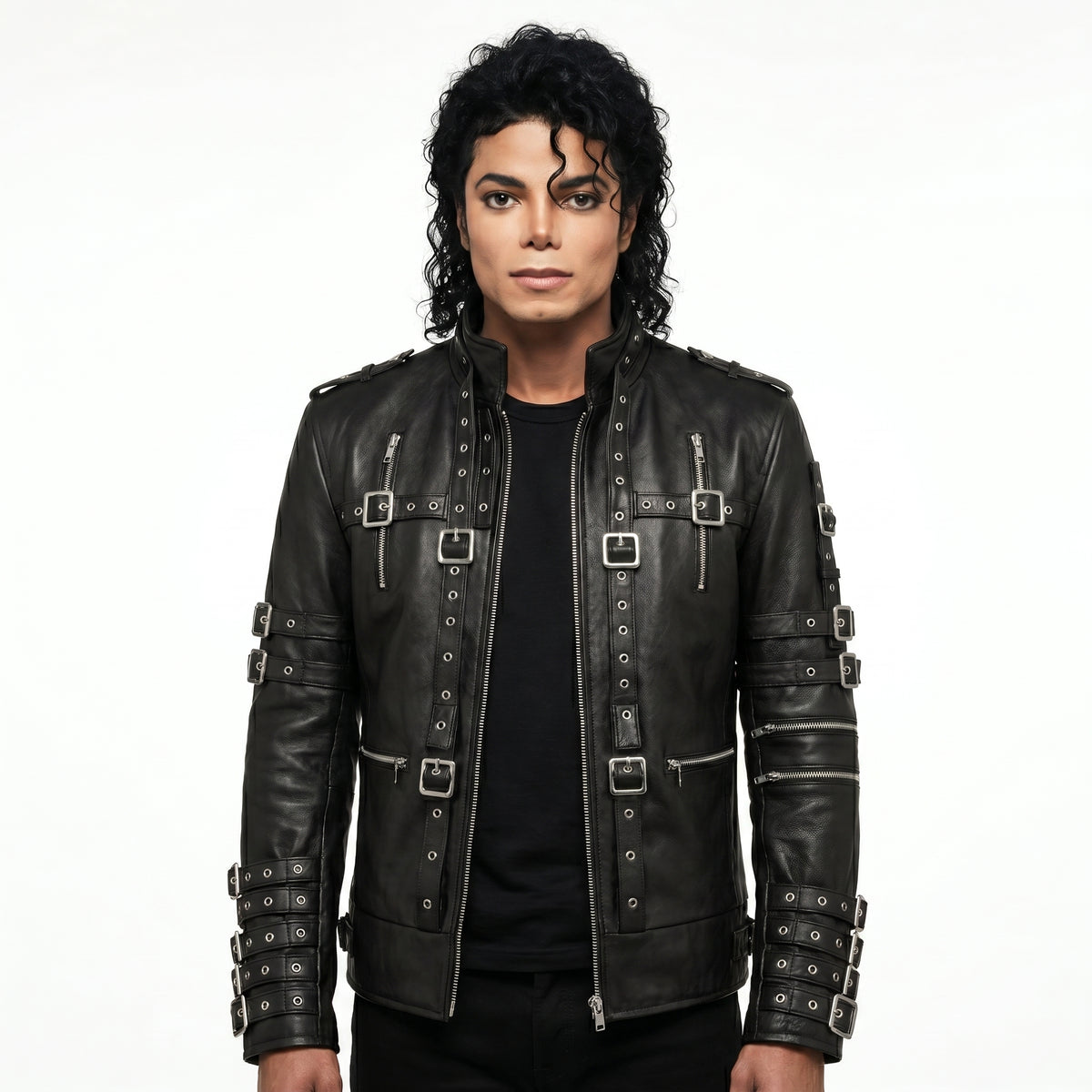Michael Jackson Metal Rock Concert Black Leather Jacket