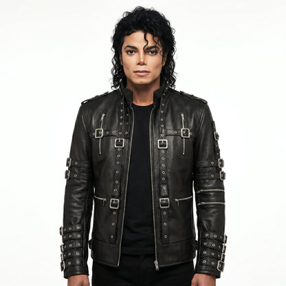 Michael Jackson Metal Rock Concert Black Leather Jacket