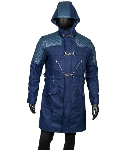 Devil May Cry 5 Nero Blue Leather Hooded Trench Coat