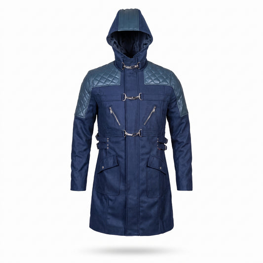 Devil May Cry 5 Nero Blue Leather Hooded Trench Coat