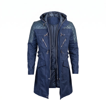 Devil May Cry 5 Nero Blue Leather Hooded Trench Coat