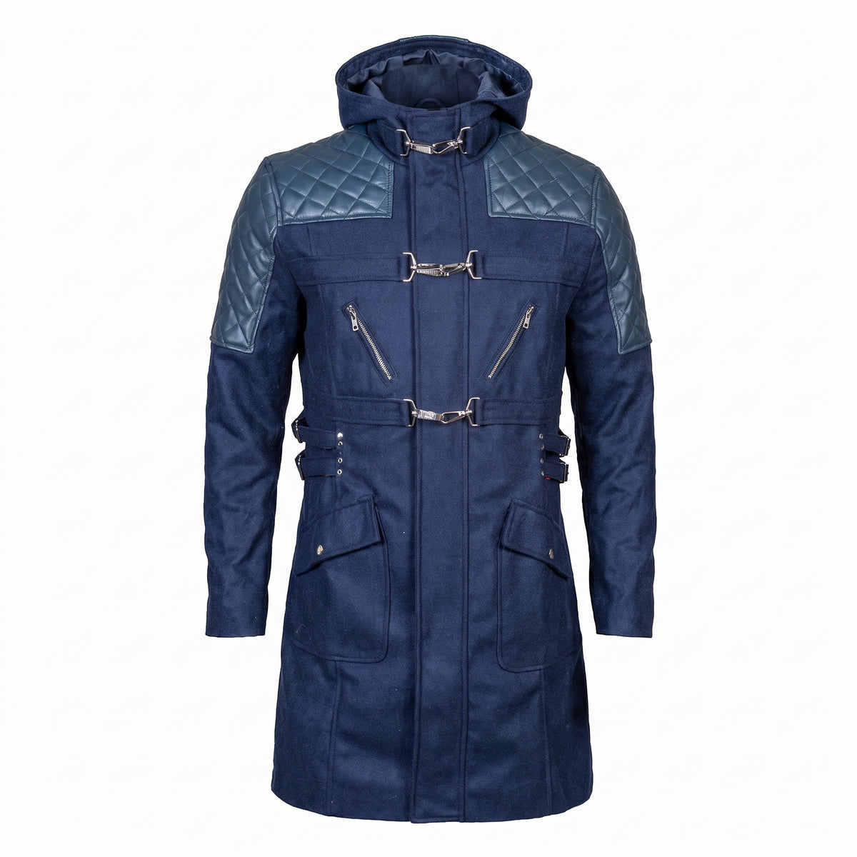 Devil May Cry 5 Nero Blue Leather Hooded Trench Coat