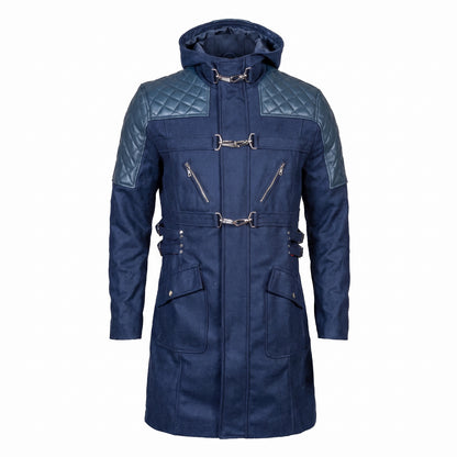 Devil May Cry 5 Nero Blue Leather Hooded Trench Coat