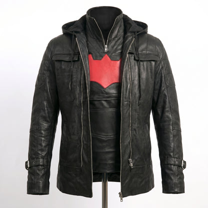 Jason Todd Red Hood Black Leather Jacket & Vest