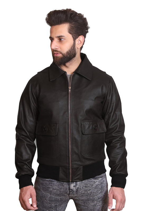 Black Aviator Bomber Sheep Leather Jacket