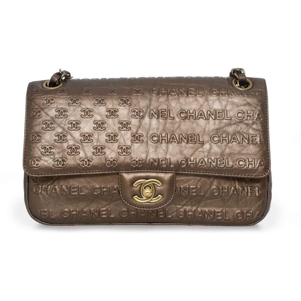 Chanel Coco Bronze CC embossed 9" Classic Flap Bag