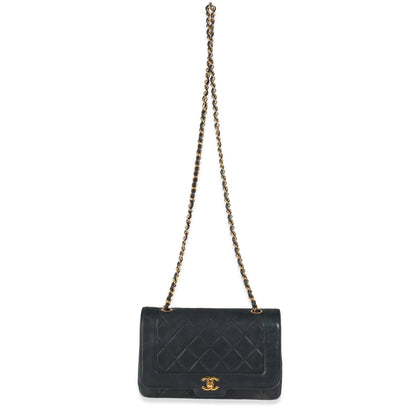 Vintage Black Quilted Lambskin Medium Diana Single Flap Bag