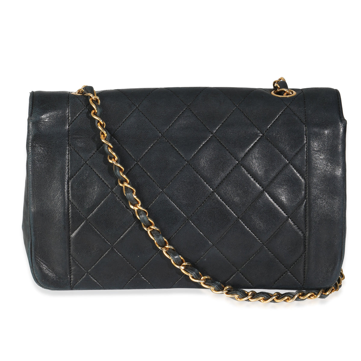 Vintage Black Quilted Lambskin Medium Diana Single Flap Bag