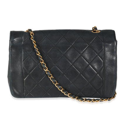 Vintage Black Quilted Lambskin Medium Diana Single Flap Bag